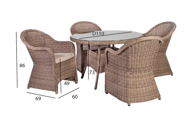 Toscana Matgrupp Utomhus 110 cm inkl 4 Utefåtöljer - Brun - Utemöbler - Utegrupp - Matgrupp utomhus