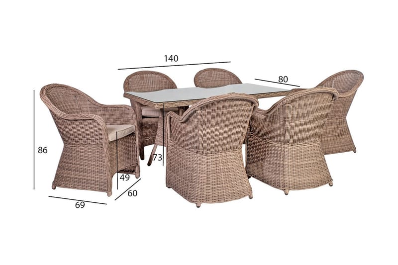 Toscana Matgrupp Utomhus 140 cm inkl 6 Utestolar - Brun - Utemöbler - Utegrupp - Matgrupp utomhus