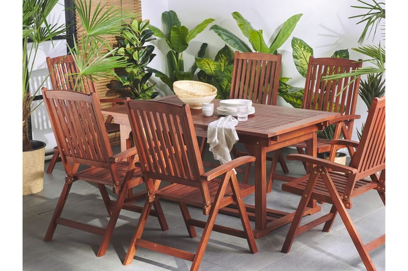 Trädgårdsmöbelset av bord och 6 stolar akaciaträ TOSCANA - Trä/Natur - Matgrupp utomhus