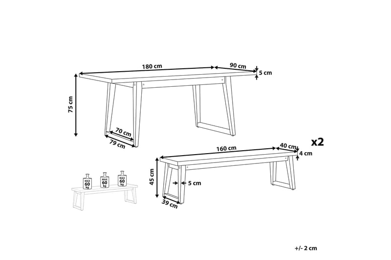 Trädgårdsmöbelset av Utebord och 2 Bänkar Utomhus grå ORIA - Grå - Utemöbler - Utegrupp - Matgrupp utomhus