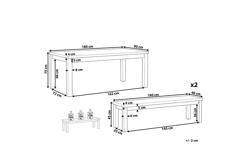 Trädgårdsmöbelset av Utebord och 2 Bänkar Utomhus grå OSTUNI - Grå - Utemöbler - Utegrupp - Matgrupp utomhus