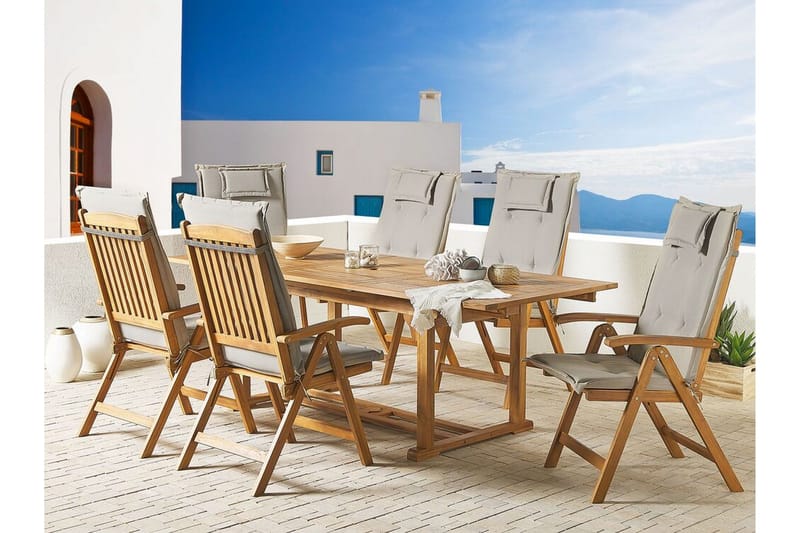 Trädgårdsmöbelset av Utebord och 6 Utestolar JAVA - Trä/natur - Utemöbler - Utegrupp - Matgrupp utomhus