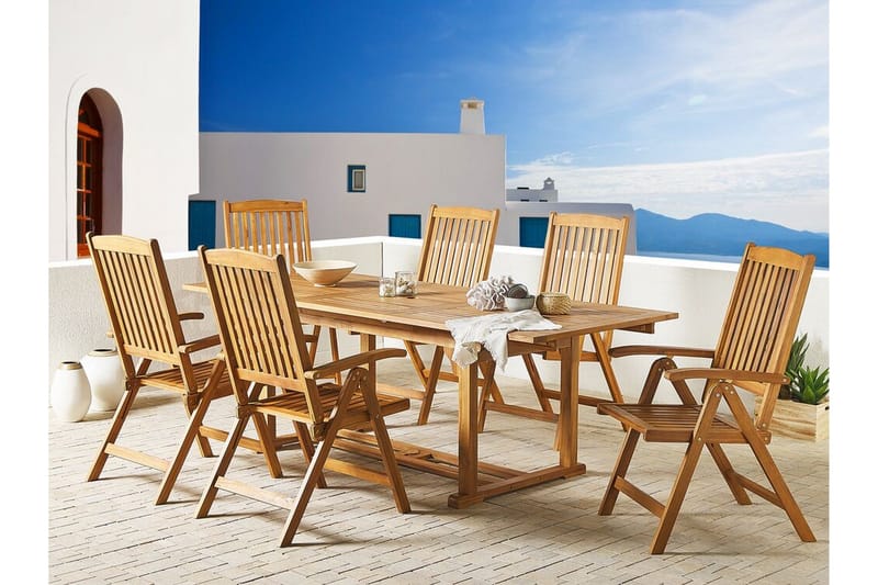 Trädgårdsmöbelset av Utebord och 6 Utestolar JAVA - Trä/natur - Utemöbler - Utegrupp - Matgrupp utomhus
