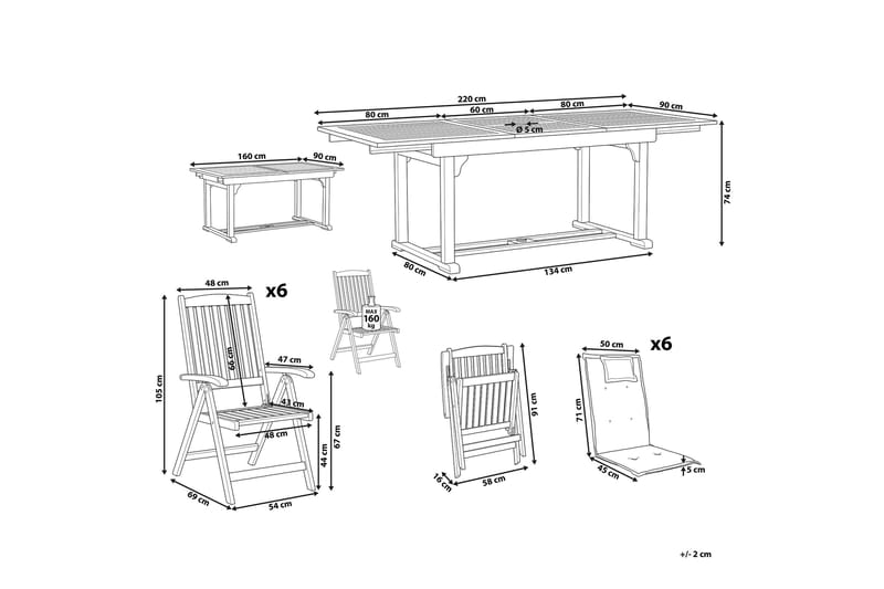 Trädgårdsmöbelset av Utebord och 6 Utestolar JAVA - Trä/natur - Utemöbler - Utegrupp - Matgrupp utomhus