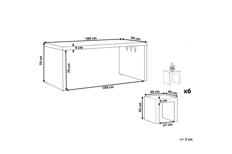 Trädgårdsmöbelset av Utebord och 6 Utestolar TARANTO - Grå - Utemöbler - Utegrupp - Matgrupp utomhus