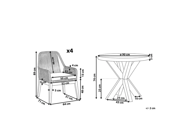Trädgårdsset av runt Utebord och 4 Utestolar OLBIA - Grå - Utemöbler - Utegrupp - Matgrupp utomhus