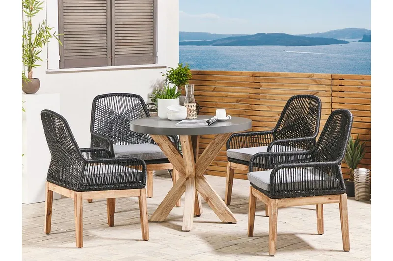 Trädgårdsset av runt Utebord och 4 Utestolar OLBIA - Grå - Utemöbler - Utegrupp - Matgrupp utomhus