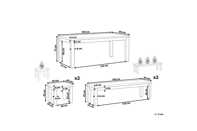Trädgårdsset av Utebord 2 Bänkar Utomhus och 2 Utestolar OSTUNI - Grå - Utemöbler - Utegrupp - Matgrupp utomhus