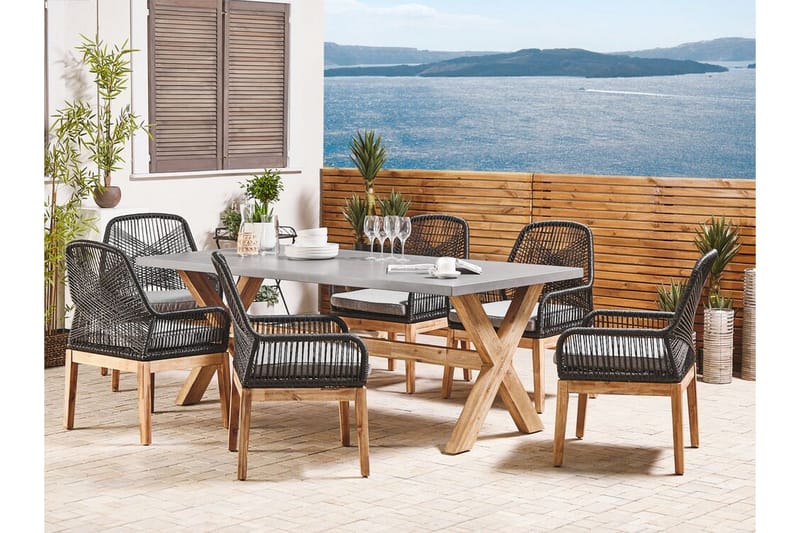 Trädgårdsset av Utebord och 6 Utestolar svart/grå OLBIA - Grå - Utemöbler - Utegrupp - Matgrupp utomhus