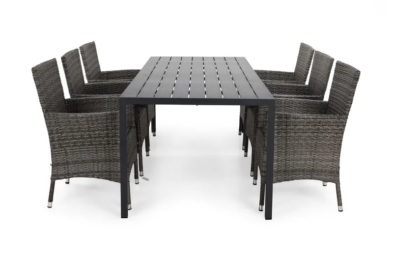 Tunis Matgrupp 205 + 6 Thor Fåtölj, Svart/Grå