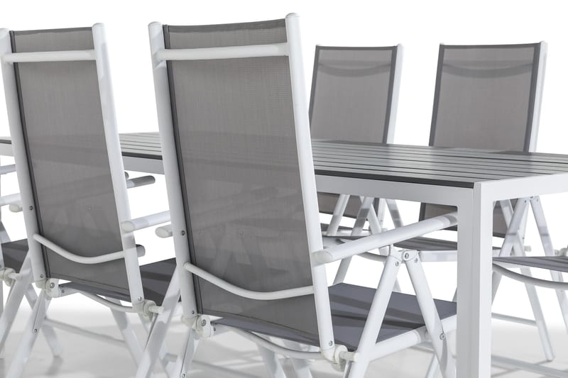 Tunis Matgrupp 205x90 + 6 Maggie Positionsstol - Vit/Grå - Utemöbler - Utegrupp - Matgrupp utomhus