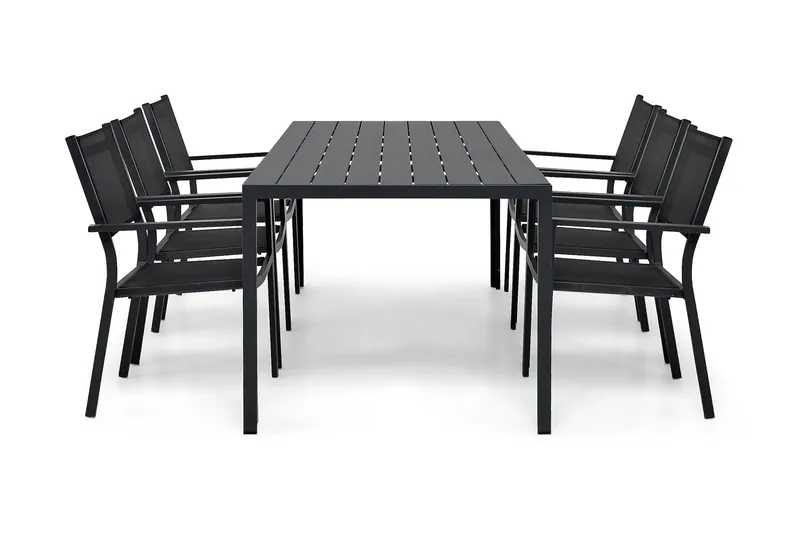Tunis Matgrupp 205x90 cm + 6 Tunis Stapelstol - Svart/Svart - Utemöbler - Utegrupp - Matgrupp utomhus