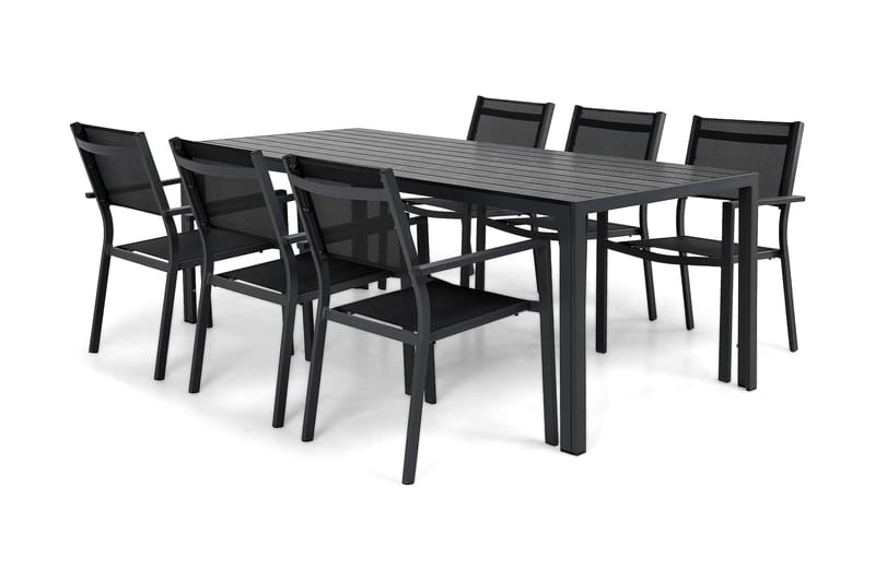 Tunis Matgrupp 205x90 cm + 6 Tunis Stapelstol - Svart/Svart - Utemöbler - Utegrupp - Matgrupp utomhus