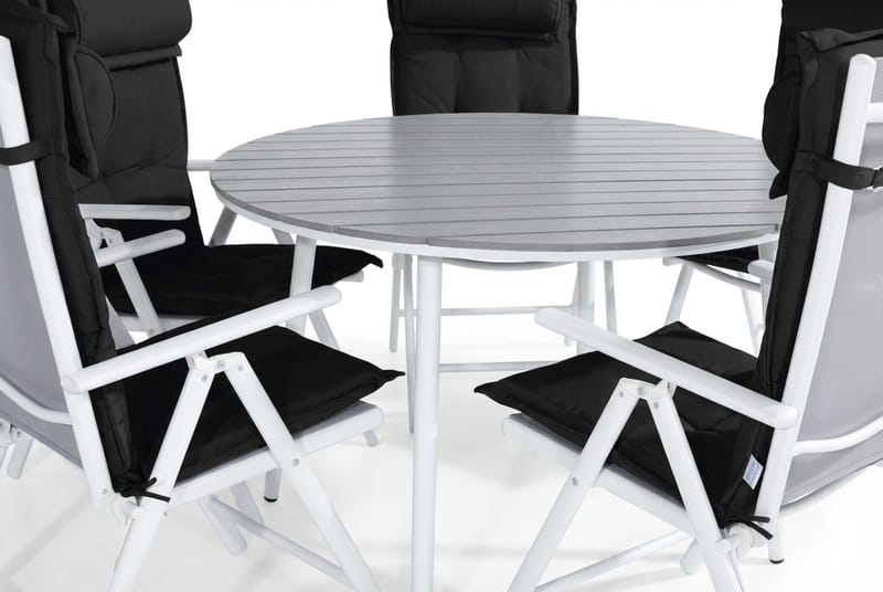 Tunis Matgrupp Utomhus 140 Rund + 6 Maggie Positionsstol m Dyna - Vit/Grå/Svart - Utemöbler - Utegrupp - Matgrupp utomhus