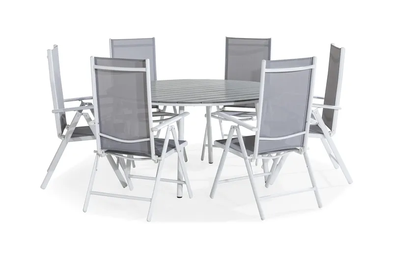 Tunis Matgrupp Utomhus 140 Rund + 6 Maggie Positionsstol - Vit/Grå - Utemöbler - Utegrupp - Matgrupp utomhus