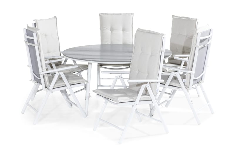 Tunis Matgrupp Utomhus 140 Rund + 6 Maggie Positionsstol m Dyna - Vit/Grå/Offwhite - Utemöbler - Utegrupp - Matgrupp utomhus