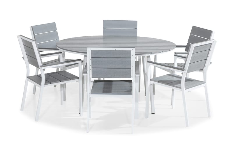 Tunis Matgrupp Utomhus 140 Rund + 6 Stapelstolar - Vit/Grå - Utemöbler - Utegrupp - Matgrupp utomhus