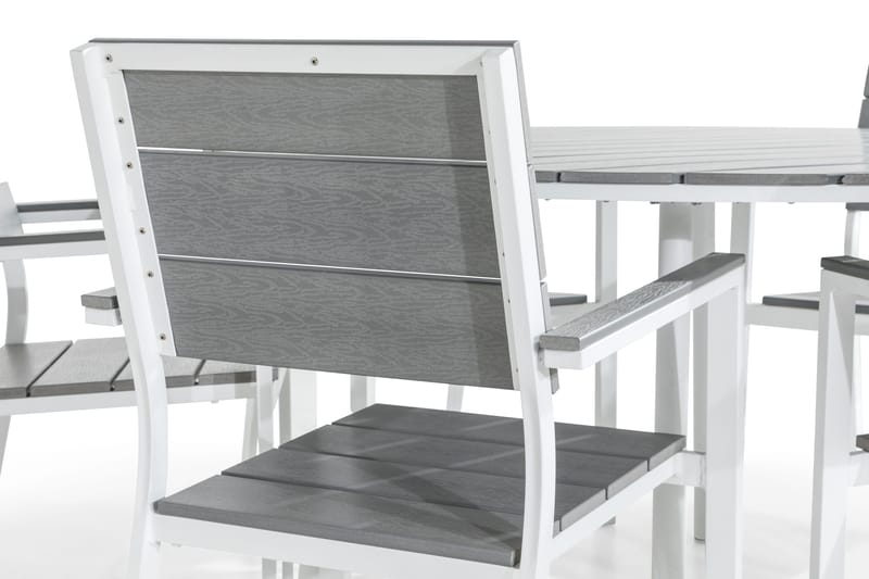 Tunis Matgrupp Utomhus 140 Rund + 6 Stapelstolar - Vit/Grå - Utemöbler - Utegrupp - Matgrupp utomhus