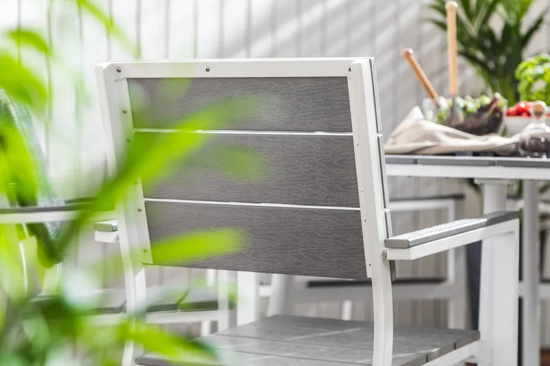 Tunis Matgrupp Utomhus 140 Rund + 6 Stapelstolar - Vit/Grå - Utemöbler - Utegrupp - Matgrupp utomhus