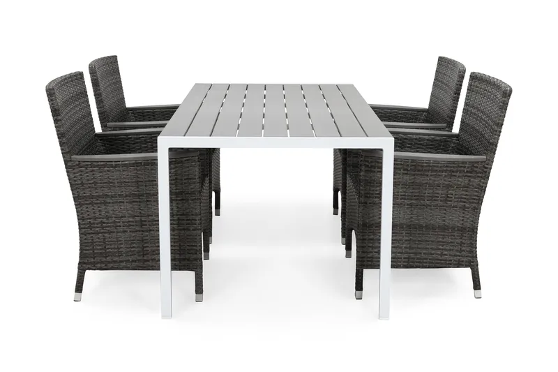 Tunis Matgrupp Utomhus 150 + 4 Thor Fåtölj Lyx m Armstöd, Vit/Grå/Aintwood