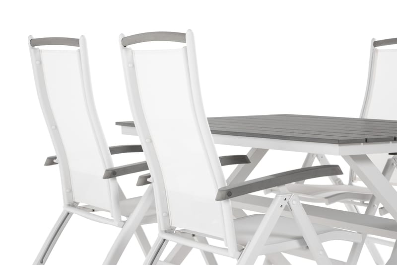 Tunis Matgrupp Utomhus 150 cm + 4 Monaco Lyx Positionstolar - Svart/Vit - Utemöbler - Utegrupp - Matgrupp utomhus