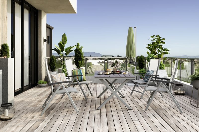 Tunis Matgrupp Utomhus 150 cm + 4 Monaco Lyx Positionstolar - Svart/Vit - Utemöbler - Utegrupp - Matgrupp utomhus