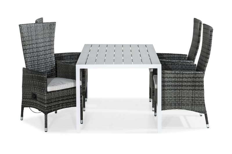 Tunis Matgrupp Utomhus 150x90 + 4 Jenny Fåtölj Ställbar m Dyna - Vit/Grå/Offwhite - Utemöbler - Utegrupp - Matgrupp utomhus