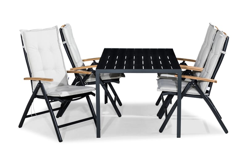 Tunis Matgrupp Utomhus 150x90 + 4 Las Vegas Lyx Positionsstol m Dyna - Svart/Teak/Offwhite - Utemöbler - Utegrupp - Matgrupp utomhus
