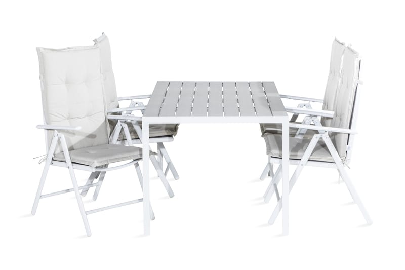 Tunis Matgrupp Utomhus 150x90 + 4 Maggie Positionsstol m Dyna, Vit/Grå/Offwhite