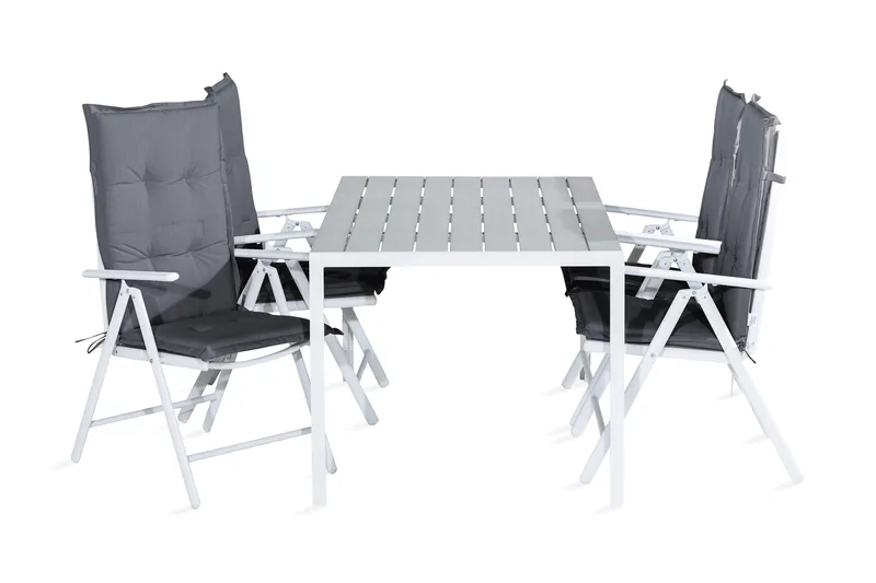 Tunis Matgrupp Utomhus 150x90 + 4 Maggie Positionsstol m Dyna, Vit/Grå
