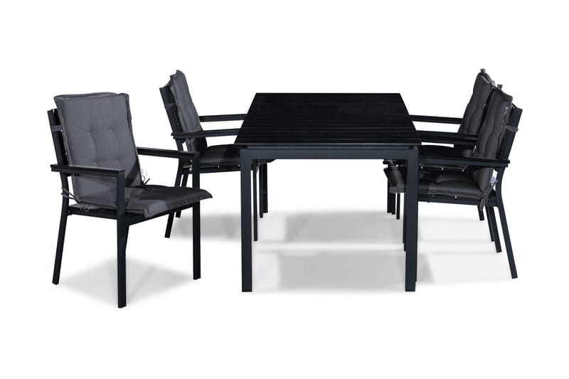Tunis Matgrupp Utomhus 152-210x90 + 4 Stapelstol m Dyna - Svart/Grå - Utemöbler - Utegrupp - Matgrupp utomhus
