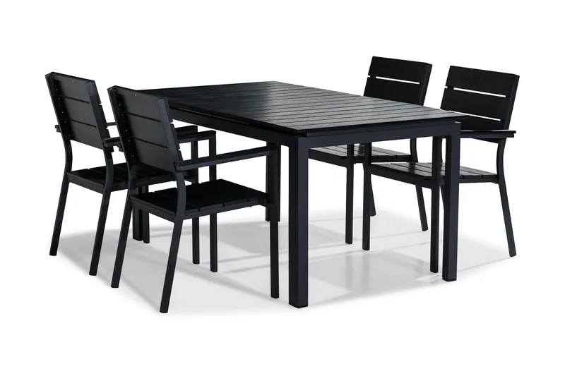 Tunis Matgrupp Utomhus 152-210x90 + 4 Stapestolar, Svart