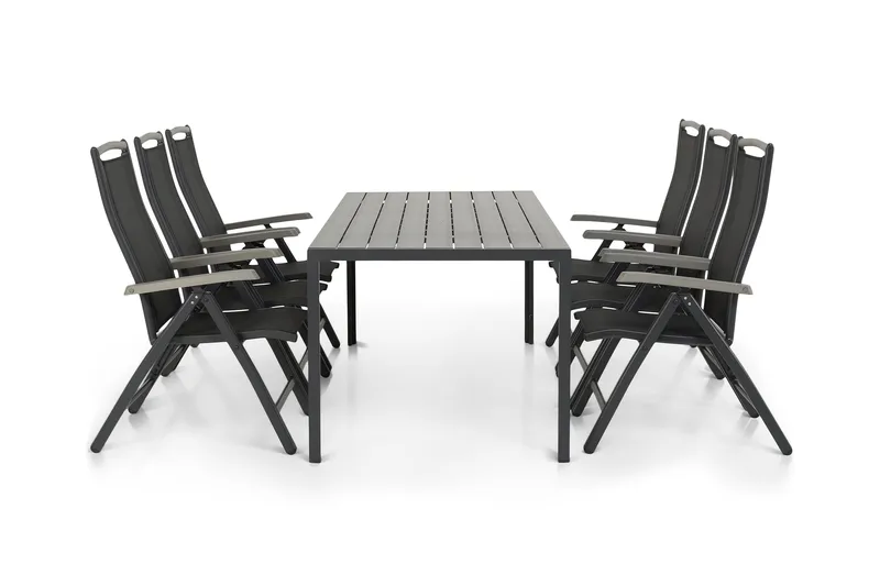 Tunis Matgrupp Utomhus 205 + 6 Monaco Lyx Positionsstol, Svart/Svart