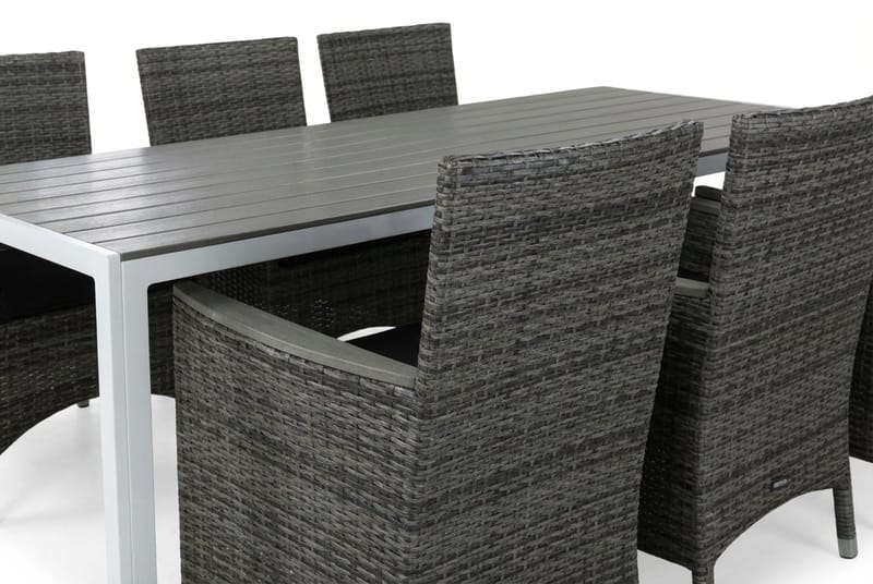 Tunis Matgrupp Utomhus 205 + 6 Thor Fåtölj Lyx m Armstöd m Dyna - Vit/Grå/Aintwood/Svart - Utemöbler - Utegrupp - Matgrupp utomhus