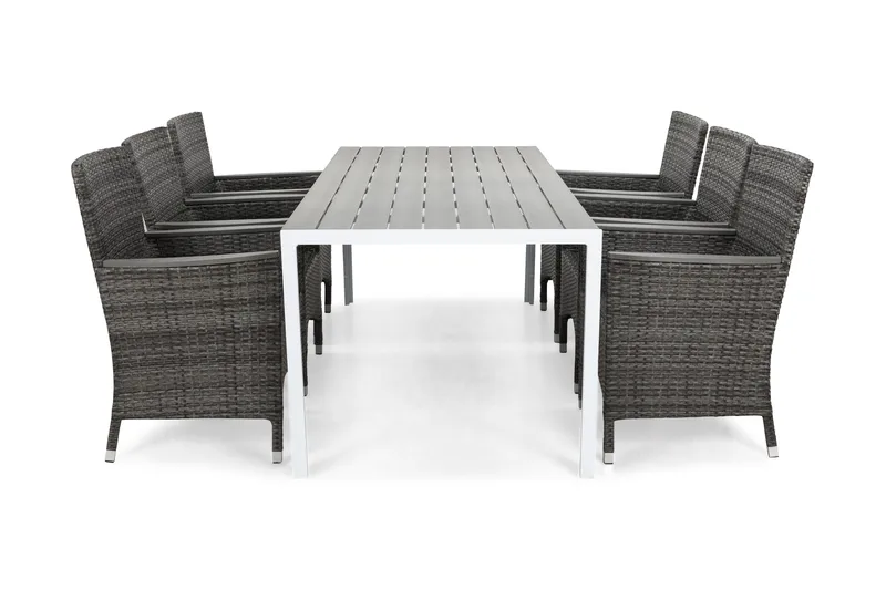 Tunis Matgrupp Utomhus 205 + 6 Thor Fåtölj Lyx m Armstöd, Vit/Grå/Aintwood