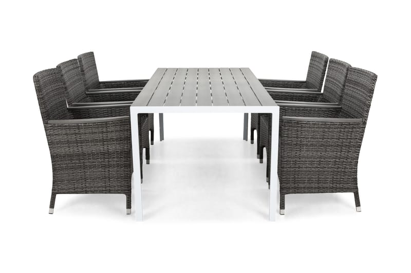 Tunis Matgrupp Utomhus 205 + 6 Thor Fåtölj Lyx m Armstöd, Vit/Grå/Aintwood