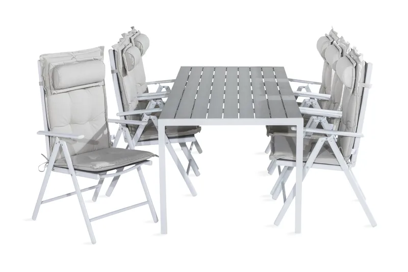 Tunis Matgrupp Utomhus 205x90 + 6 Maggie Positionsstol m Dyna, Vit/Grå/Offwhite