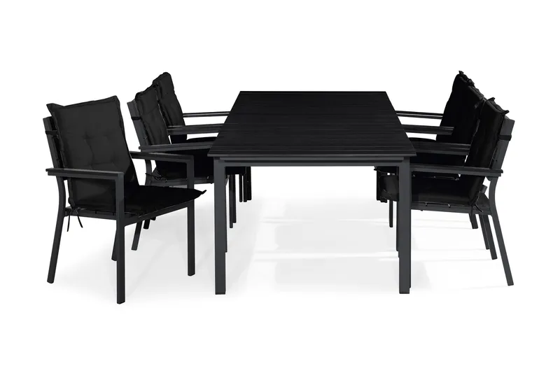 Tunis Matgrupp Utomhus 205x90 + 6 Stapelstolar m Dyna - Svart - Utemöbler - Utegrupp - Matgrupp utomhus