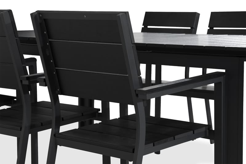 Tunis Matgrupp Utomhus 205x90 + 6 Stapelstolar - Svart - Utemöbler - Utegrupp - Matgrupp utomhus