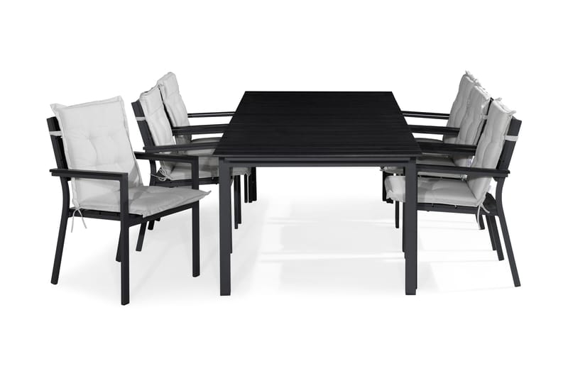 Tunis Matgrupp Utomhus 205x90 + 6 Tunis Stapelstol m Dyna - Svart/Offwhite - Utemöbler - Utegrupp - Matgrupp utomhus