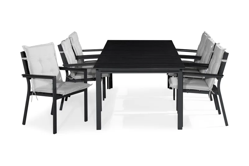 Tunis Matgrupp Utomhus 205x90 + 6 Tunis Stapelstol m Dyna - Svart/Offwhite - Utemöbler - Utegrupp - Matgrupp utomhus