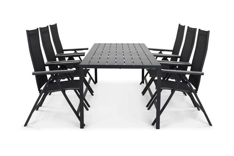 Tunis Matgrupp Utomhus 205x90 cm + 6 Monaco Positionsstol - Svart/Grå - Utemöbler - Utegrupp - Matgrupp utomhus