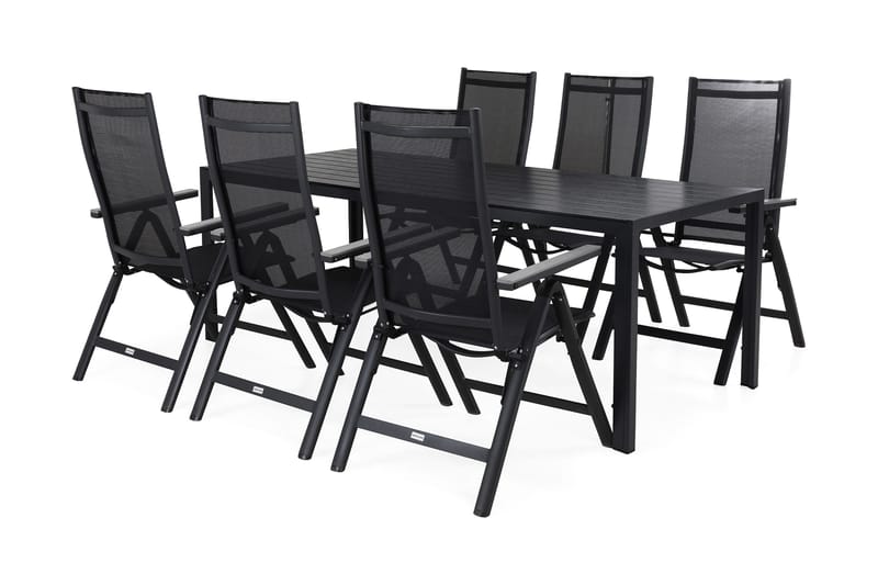 Tunis Matgrupp Utomhus 205x90 cm + 6 Monaco Positionsstol - Svart/Grå - Utemöbler - Utegrupp - Matgrupp utomhus