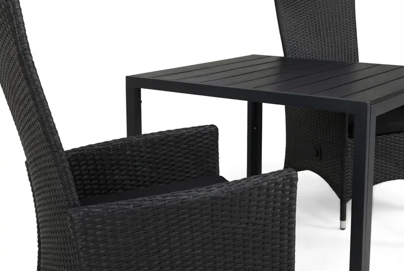 Tunis Matgrupp Utomhus 90 + 2 Jenny Ställbar Fåtölj m Dyna - Svart/Svart/Svart - Utemöbler - Utegrupp - Matgrupp utomhus