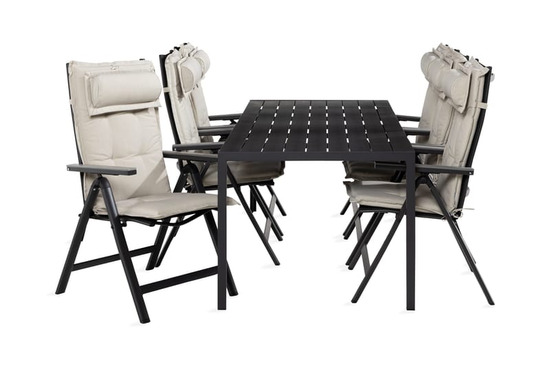 Tunis Matgrupp Utomhus 90x205 + 6 Monaco Light Stol m Dyna, Svart/Grå/Offwhite