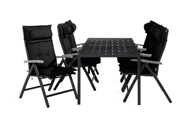 Tunis Matgrupp Utomhus 90x205 + 6 Monaco Positionsstol m Dyna - Svart/Grå - Utemöbler - Utegrupp - Matgrupp utomhus