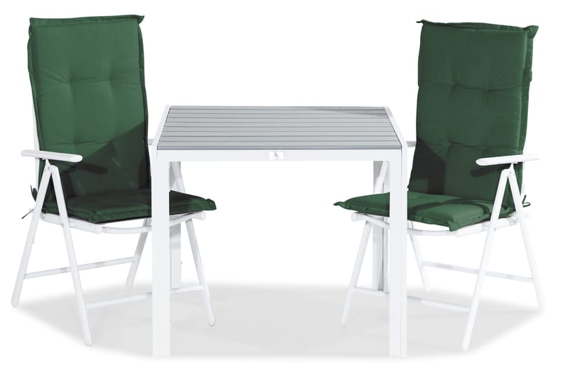 Tunis Matgrupp Utomhus 90x90 + 2 Maggie Positionsstol m Dyna - Vit/Grå/Grön - Utemöbler - Utegrupp - Matgrupp utomhus