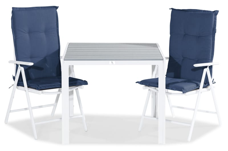 Tunis Matgrupp Utomhus 90x90 + 2 Maggie Positionsstol m Dyna - Vit/Grå/Blå - Utemöbler - Utegrupp - Matgrupp utomhus