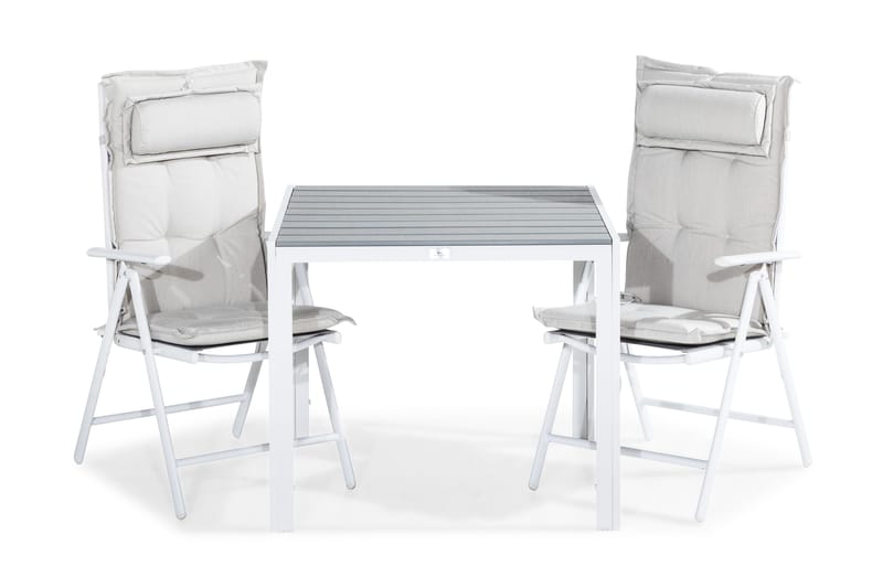 Tunis Matgrupp Utomhus 90x90 + 2 Maggie Positionsstol m Dyna, Vit/Grå/Offwhite