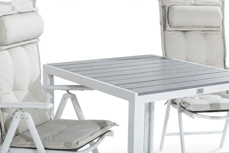 Tunis Matgrupp Utomhus 90x90 + 2 Maggie Positionsstol m Dyna - Vit/Grå/Offwhite - Utemöbler - Utegrupp - Matgrupp utomhus